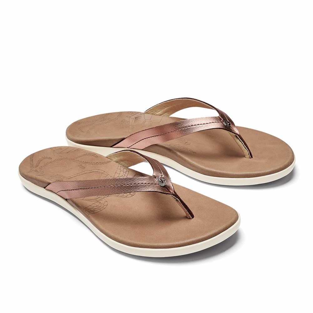 Pink Copper OluKai Honu Women's Sandals | 71584-MLGY