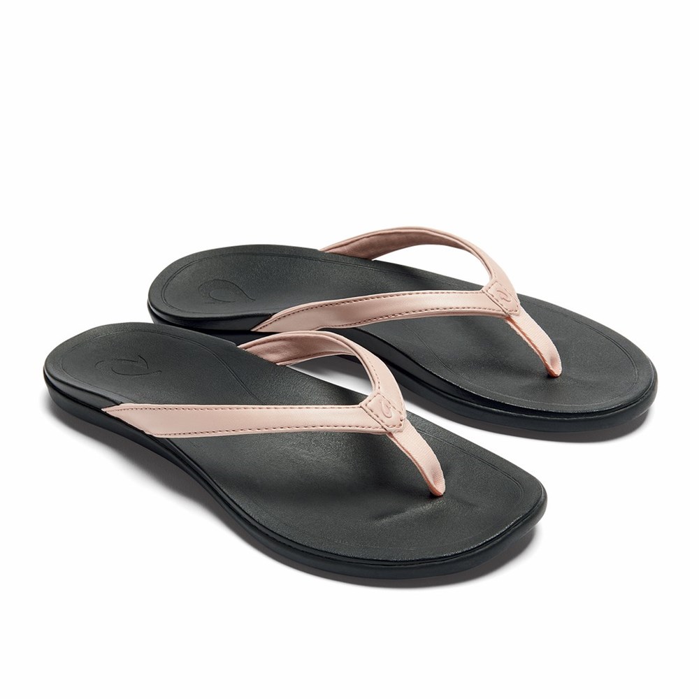 Pink Metal / Black OluKai Ho‘ōpio Women's Sandals | 14380-ODBH