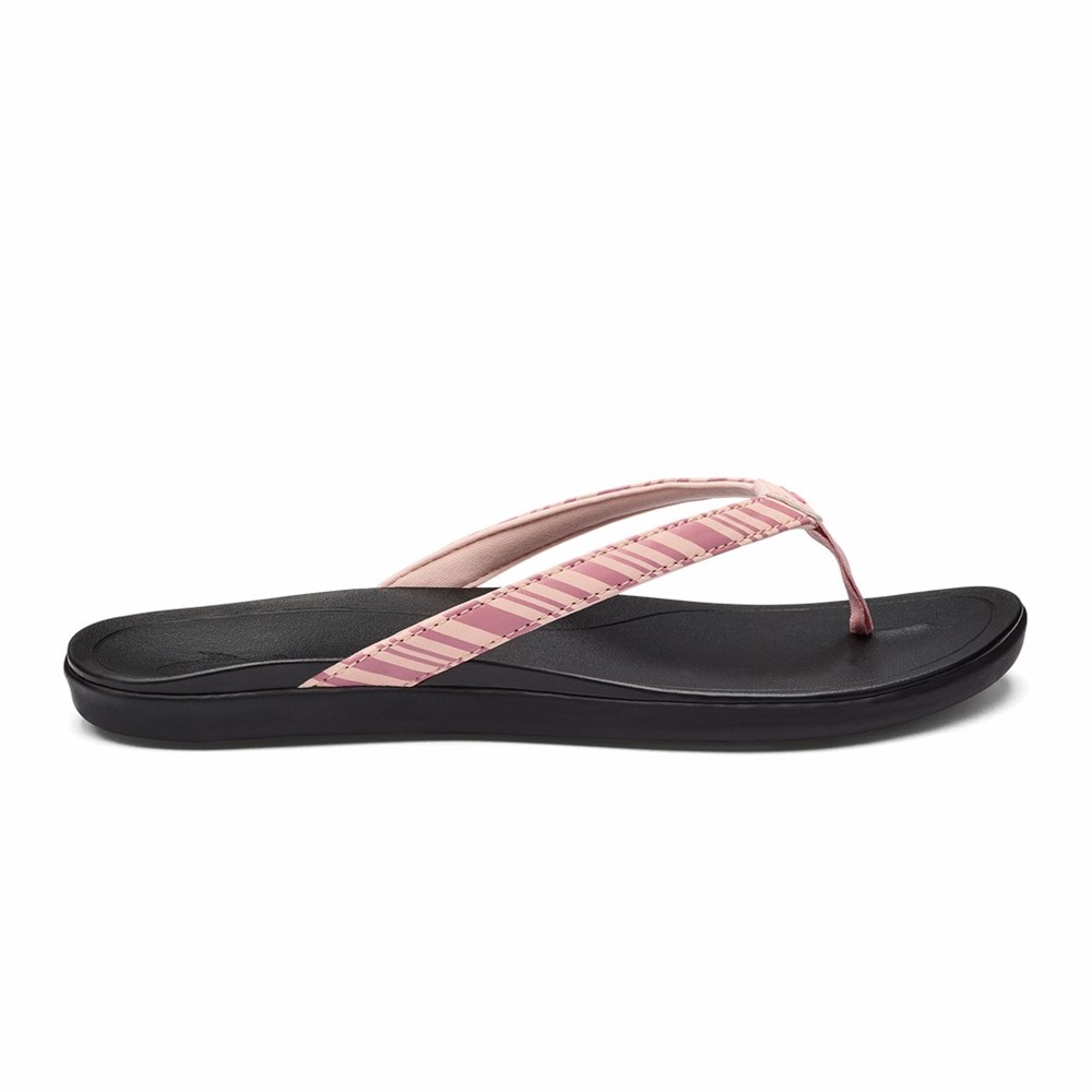 Pink / Stripes OluKai Ho‘ōpio Women\'s Sandals | 40851-CVOM