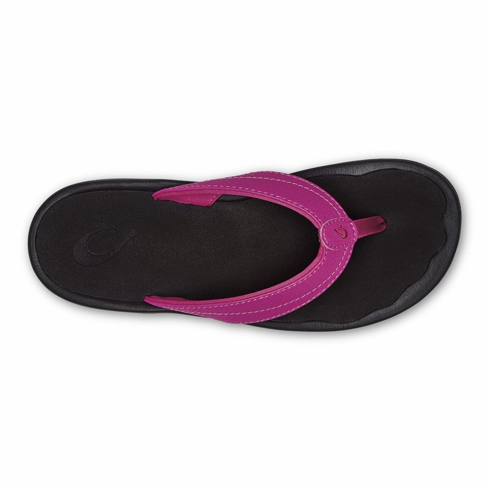 Purple Flower / Black OluKai ‘Ohana Women's Sandals | 78251-UIBE