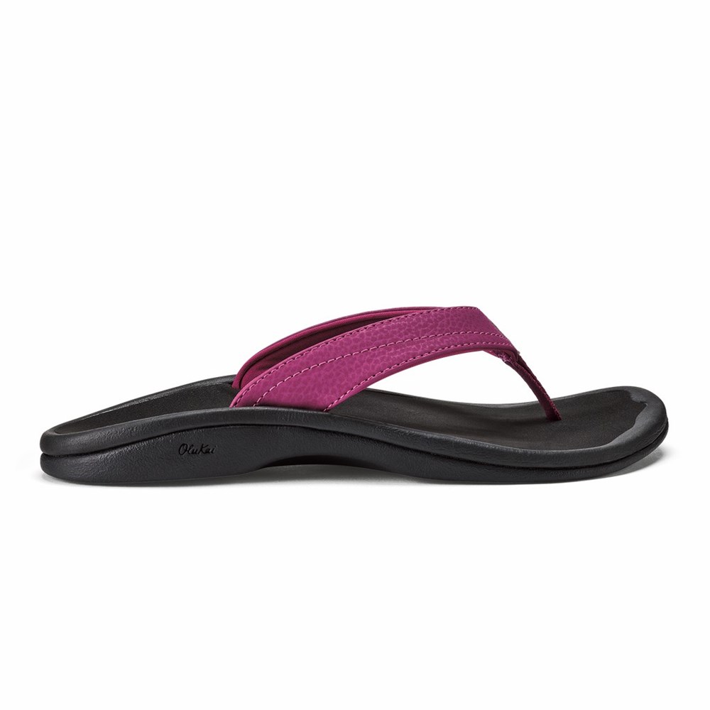 Purple Flower / Black OluKai ‘Ohana Women\'s Sandals | 78251-UIBE