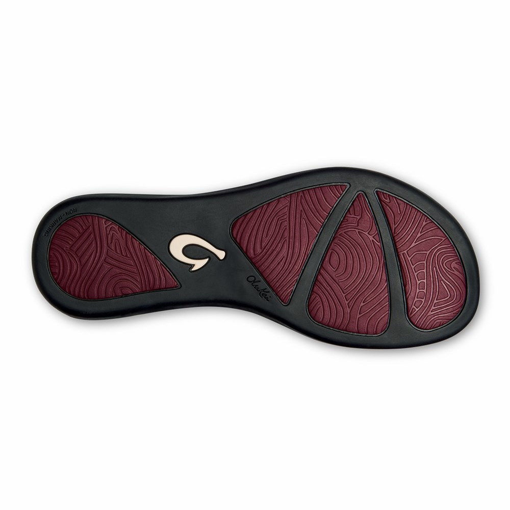 Red / Black OluKai Ho‘ōpio Leather Women's Sandals | 72456-LGXP