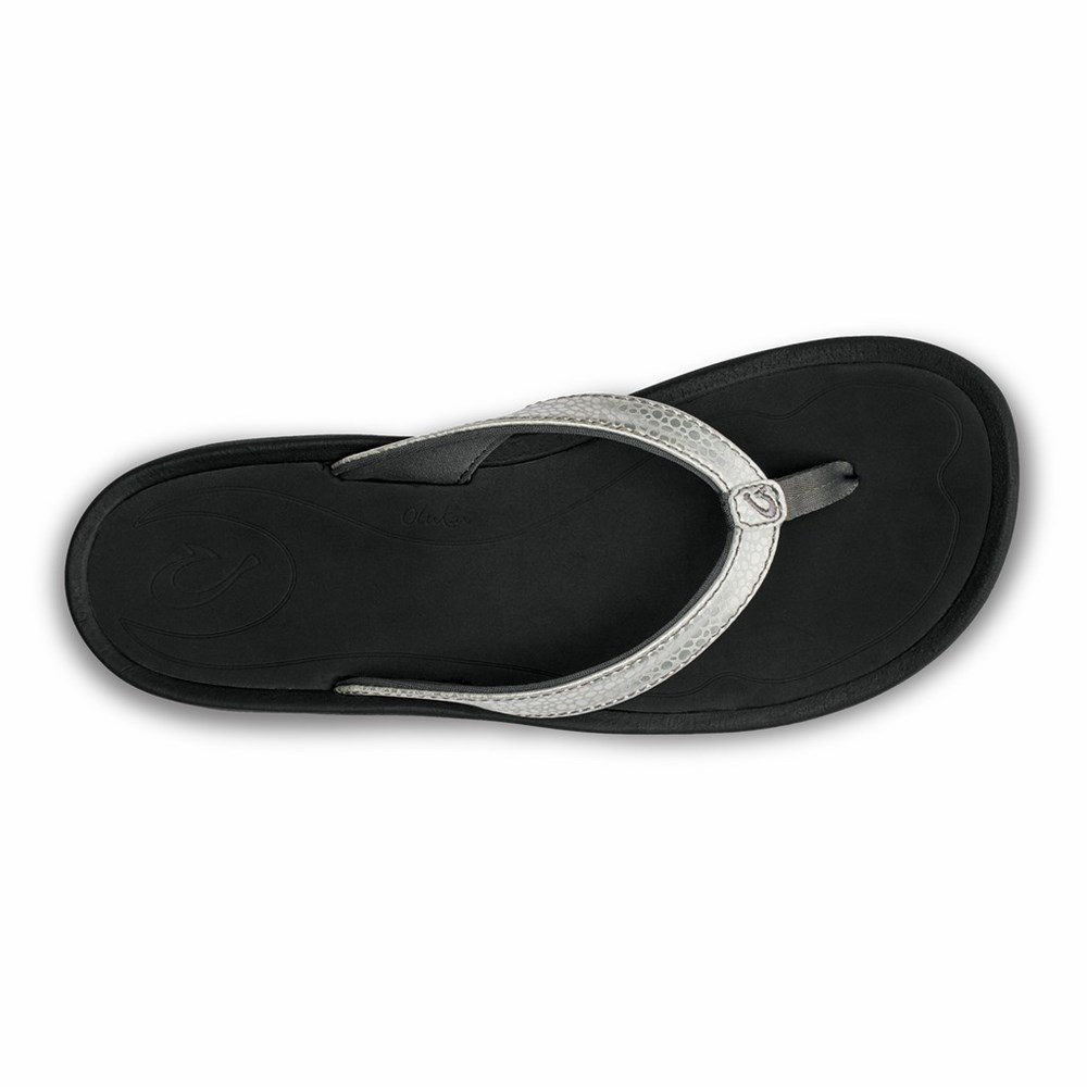 Silver / Black OluKai Kūlapa Kai Women's Sandals | 32685-DXNU