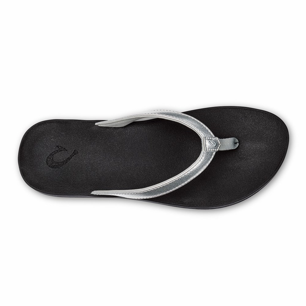 Silver / Black OluKai Puawe Women's Sandals | 16497-UQTZ