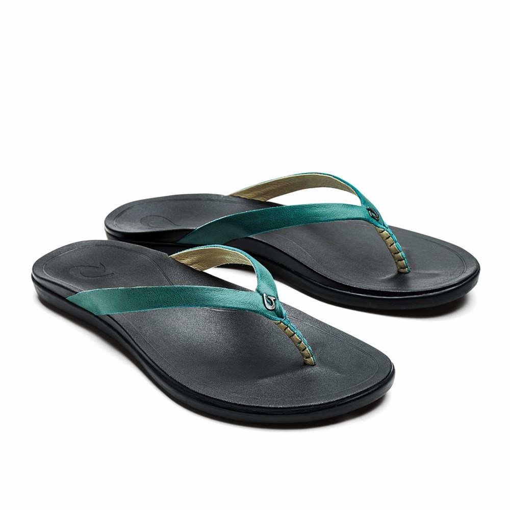 Silver OluKai Ho‘ōpio Leather Women's Sandals | 26931-ZKGQ