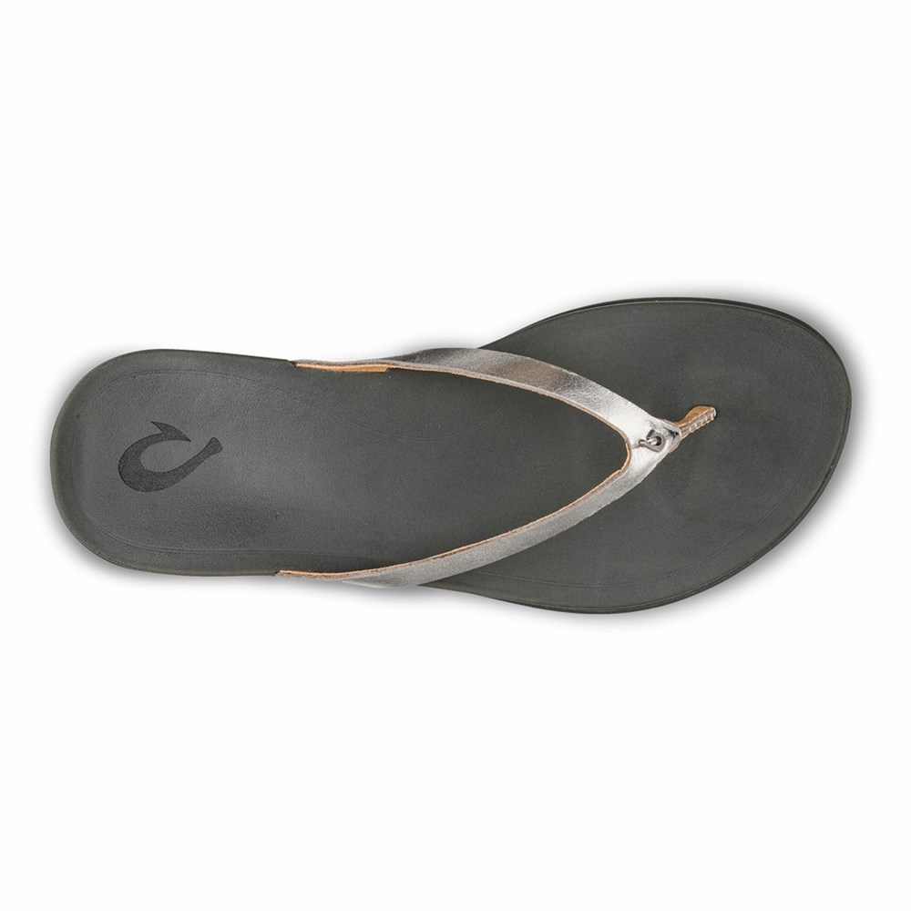 Silver OluKai Ho‘ōpio Leather Women's Sandals | 96518-KWLC