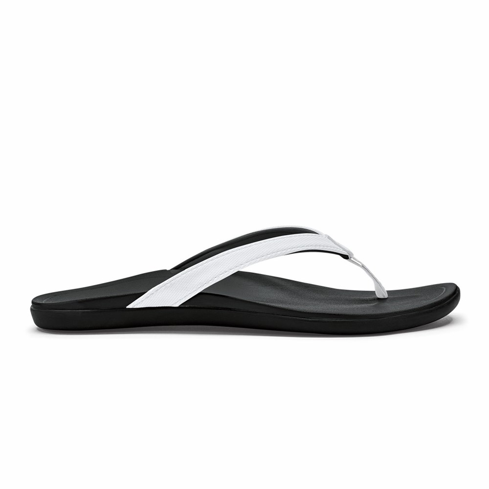 White / Black OluKai Ho‘ōpio Women\'s Sandals | 92461-LRKS