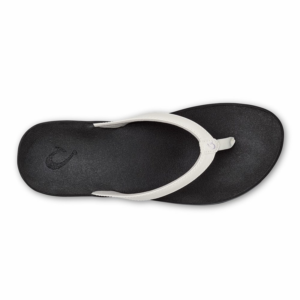 White / Black OluKai Puawe Women's Sandals | 43150-HWUA