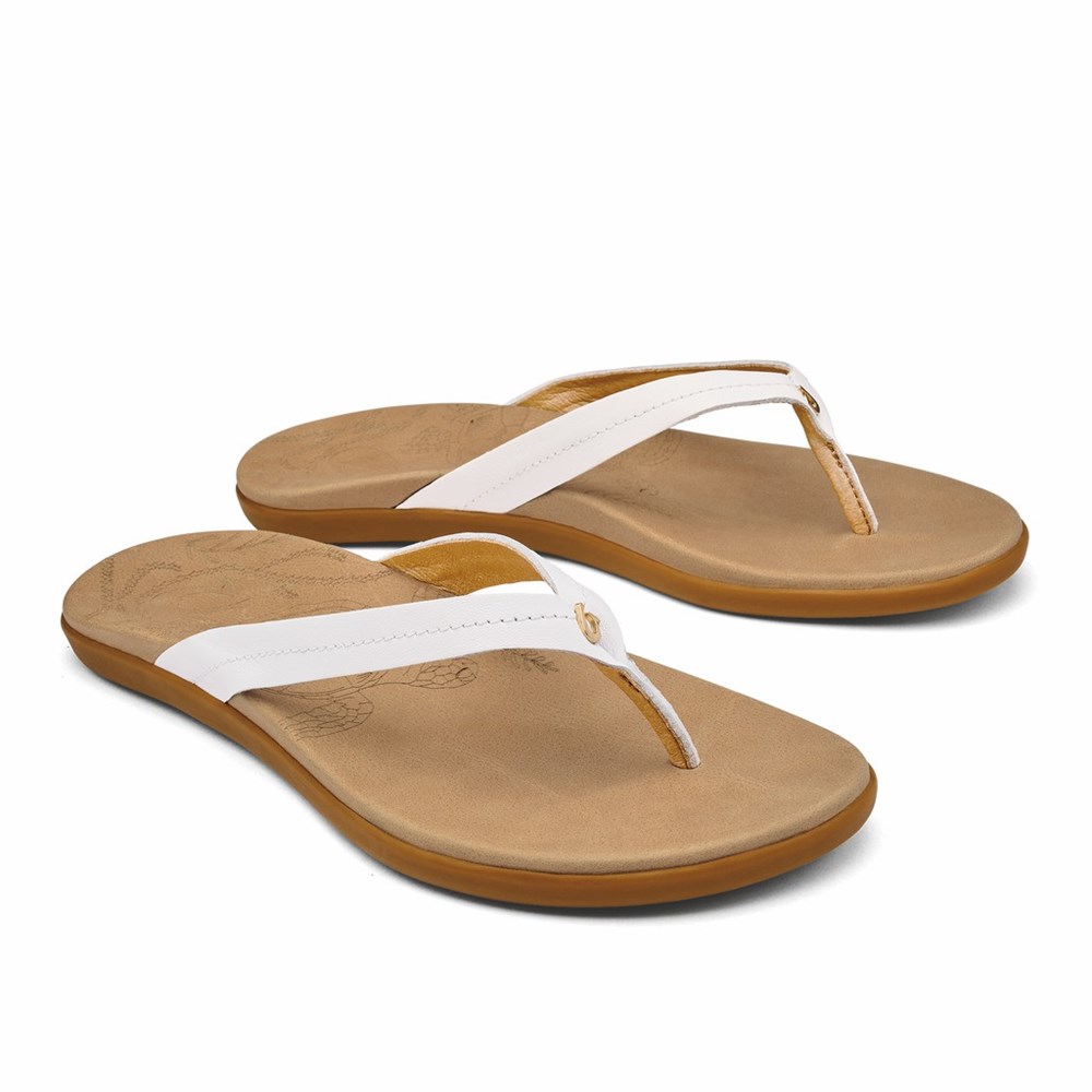 White / Brown OluKai Honu Women's Sandals | 84906-JLDI