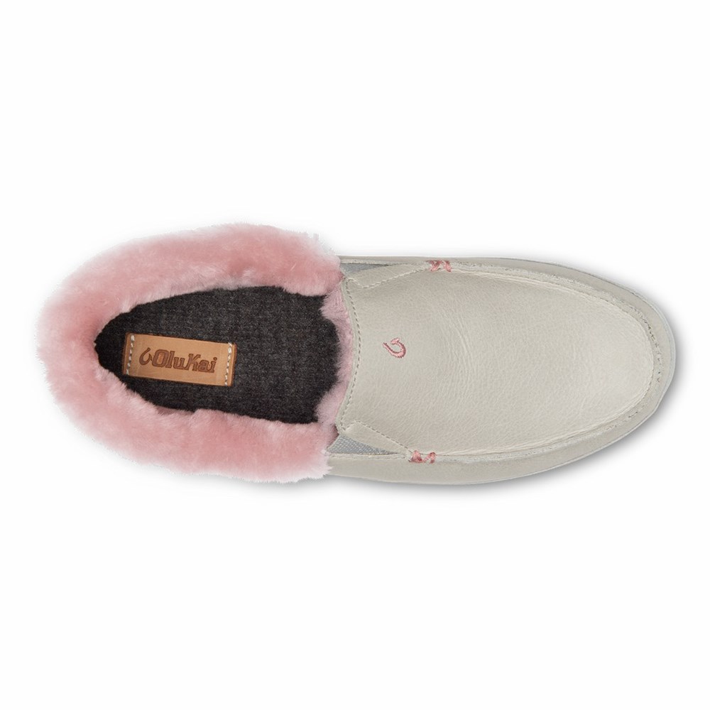 White Grey OluKai Ku‘una Women's Slippers | 30754-YAPN