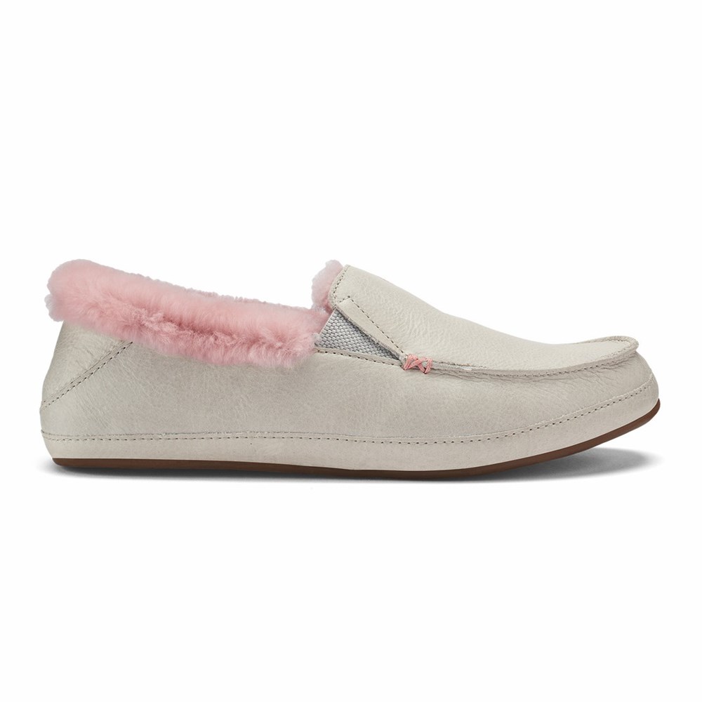 White Grey OluKai Ku‘una Women\'s Slippers | 30754-YAPN