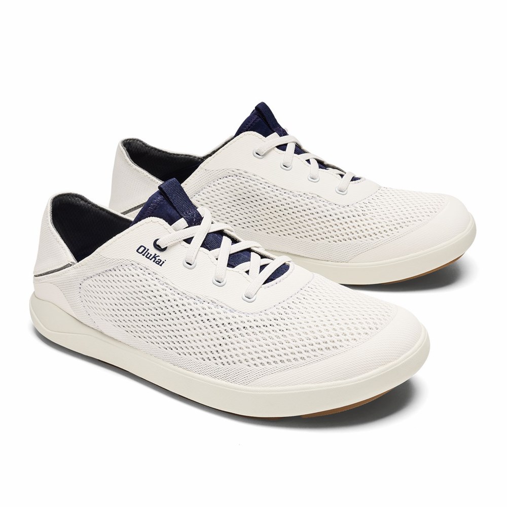 White OluKai Moku Pae Men's Sneakers | 59841-RSNP