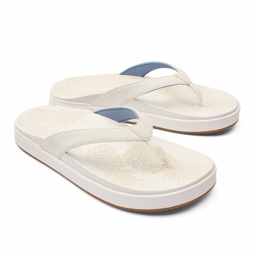 White OluKai Nu‘a Pi‘o Women's Sandals | 64137-RUGS