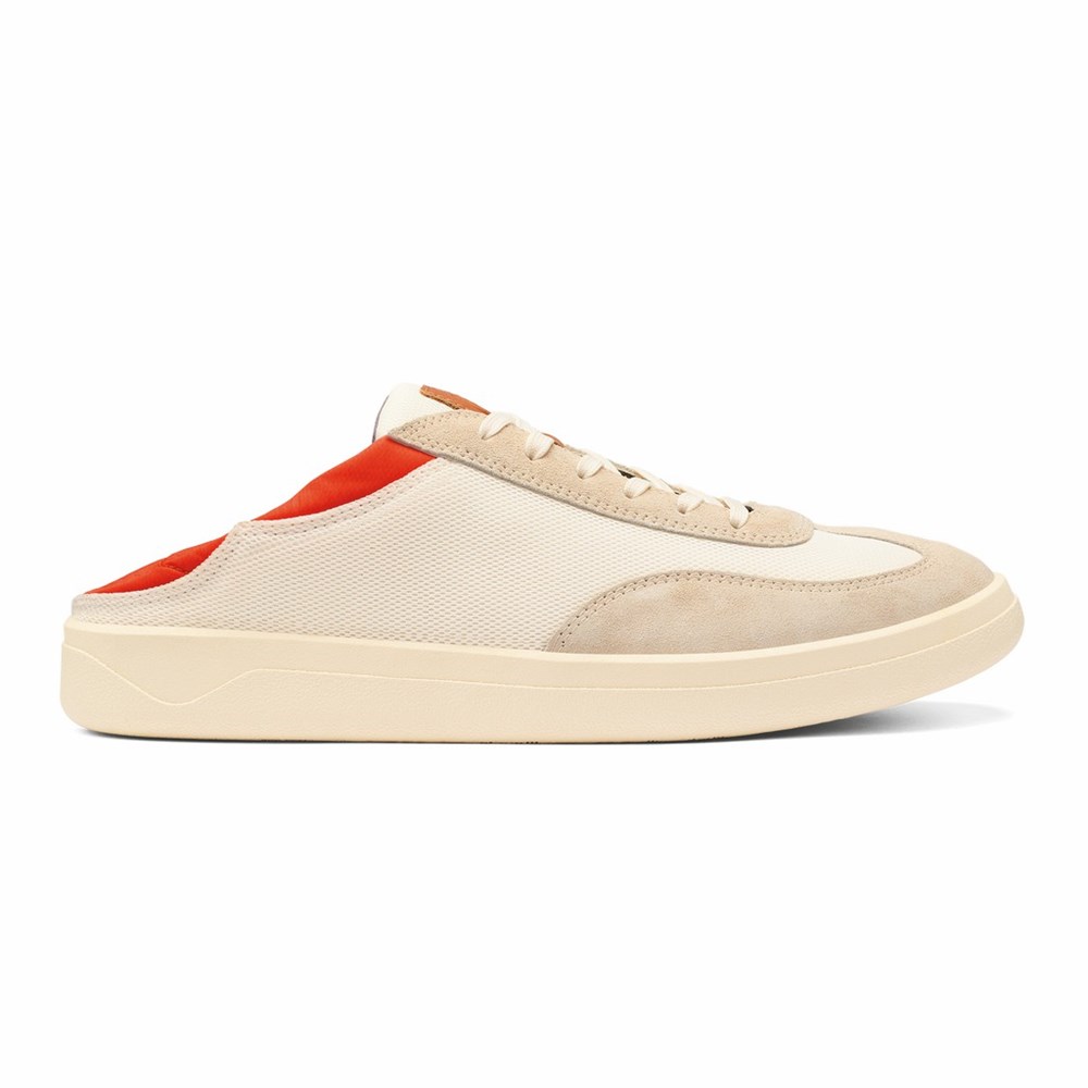 White / Orange OluKai Pūnini Men's Sneakers | 93760-XKHY