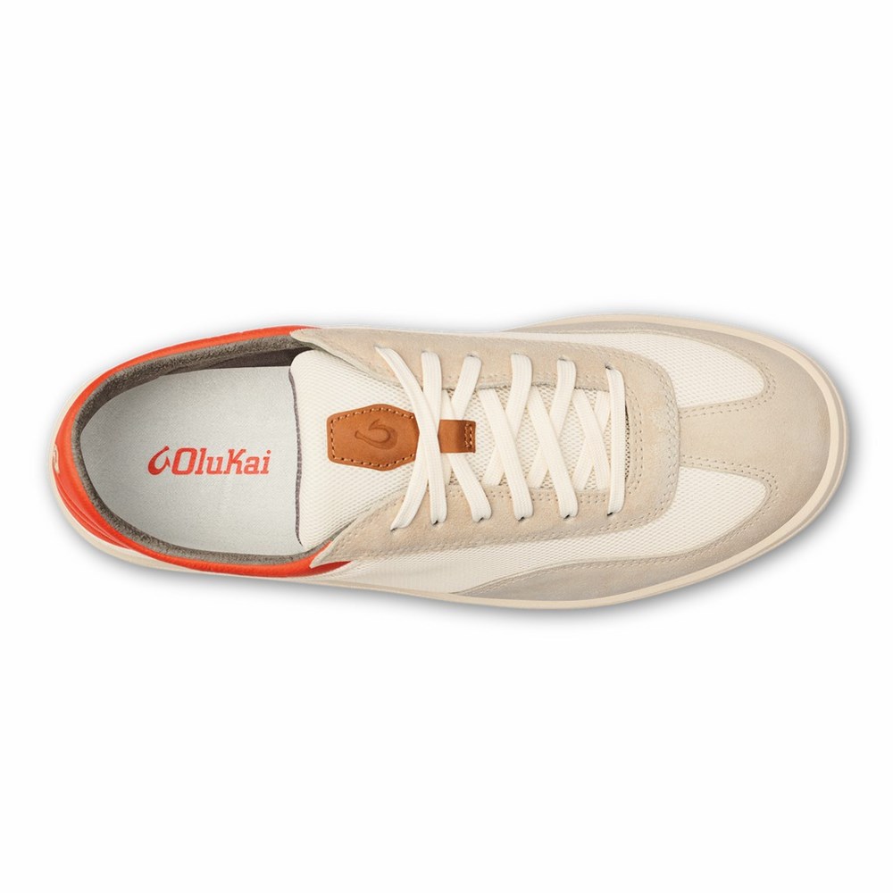 White / Orange OluKai Pūnini Men's Sneakers | 93760-XKHY