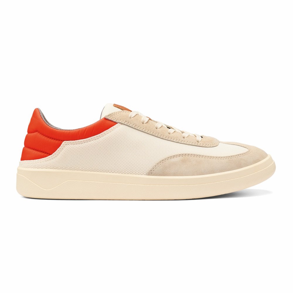 White / Orange OluKai Pūnini Men\'s Sneakers | 93760-XKHY