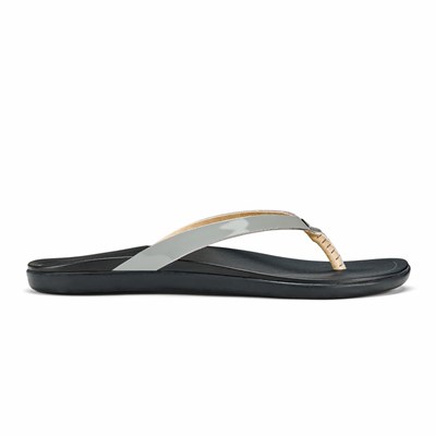 Black OluKai Ho‘ōpio Leather Women's Sandals | 40681-IPEX