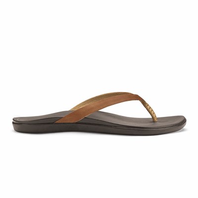 Black OluKai Ho‘ōpio Leather Women's Sandals | 41307-NUMZ