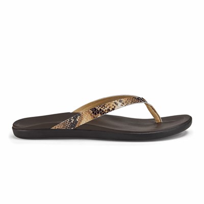 Black OluKai Ho‘ōpio Leather Women's Sandals | 76934-ZESI