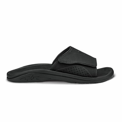 Black OluKai Nalu Slide Men's Sandals | 17056-YEHD