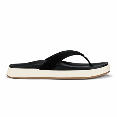 Black OluKai Nu‘a Pi‘o Women's Sandals | 81547-LZXK