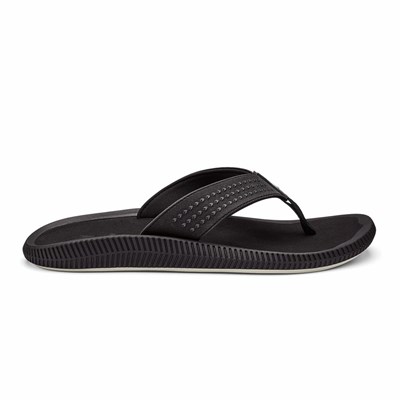 Black OluKai Ulele Men's Sandals | 69702-SQBZ