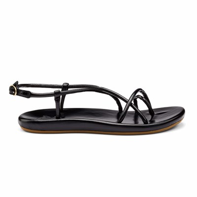 Black OluKai Waiau Women's Sandals | 40215-DOGL