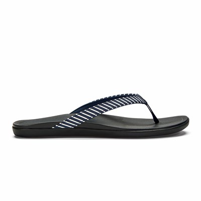 Blue / Stripes OluKai Ho‘ōpio Women's Sandals | 72846-YJFA