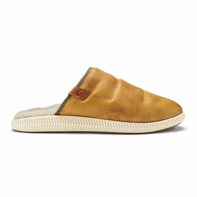 Brown / Beige OluKai Mua 'Ili Men's Slippers | 18539-PNYA