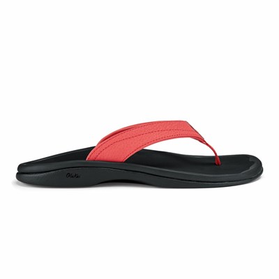 Coral / Black OluKai ‘Ohana Women's Sandals | 71690-GWBJ