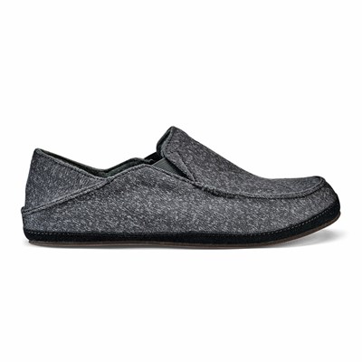 Dark Grey OluKai Moloā Hulu Men's Slippers | 42857-BVRH