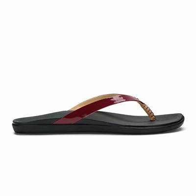 Red / Black OluKai Ho‘ōpio Leather Women's Sandals | 72456-LGXP