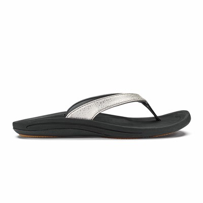 Silver / Black OluKai Kūlapa Kai Women's Sandals | 32685-DXNU