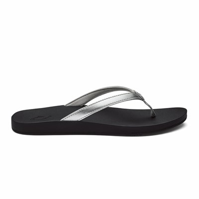 Silver / Black OluKai Puawe Women's Sandals | 16497-UQTZ