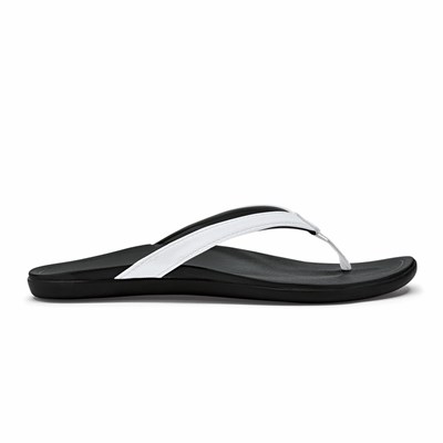 White / Black OluKai Ho‘ōpio Women's Sandals | 92461-LRKS