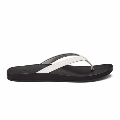 White / Black OluKai Puawe Women's Sandals | 43150-HWUA